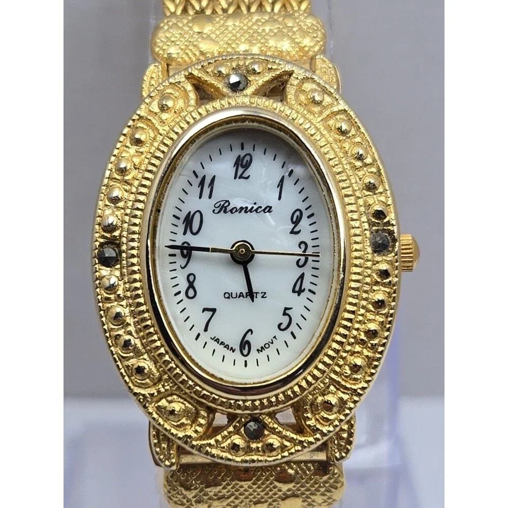 Vintage Ronica Womens Gold Tone Marcasite Multi Chain Bracelet Watch New Battery